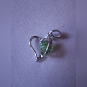 Elegant Silver Heart Pendant with Green Gemstone